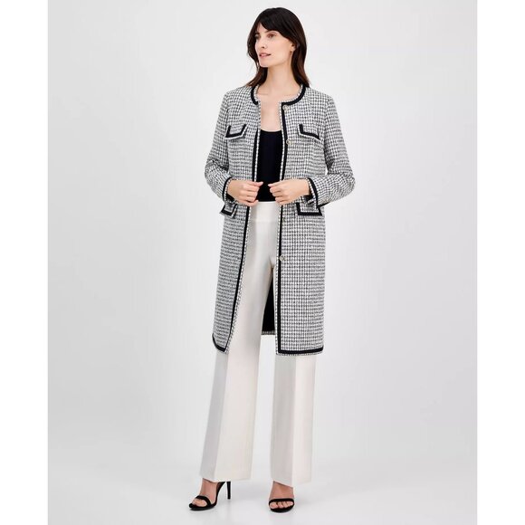 Anne Klein Women's Tweed Collarless Long Black/White Jacket / Size 4 / NWT - Picture 1 of 8